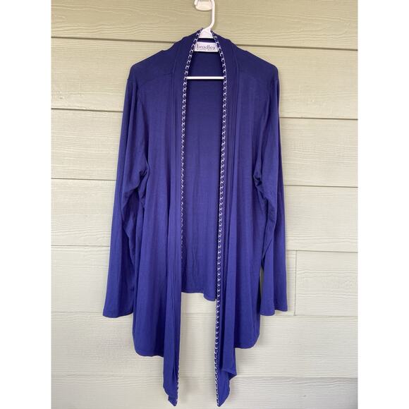 Bradley Bayou Silver Tone Chain Trim Open Front Jersey Knit Cardigan Womens XL - Picture 1 of 6